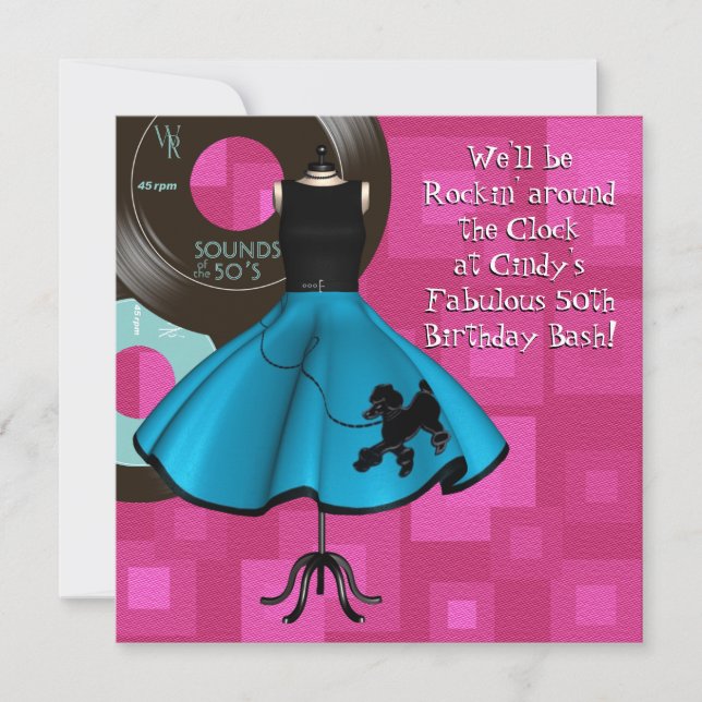 Invitation Thème anniversaire des années 1950 (Devant)