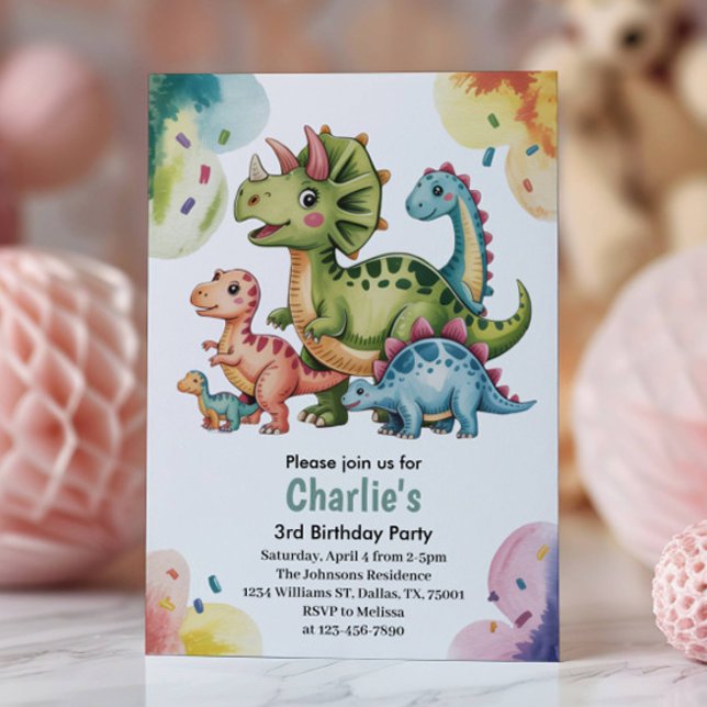 Invitation Thème Anniversaire Dinosaure Enfants Mignons 3 ans (Créateur téléchargé)