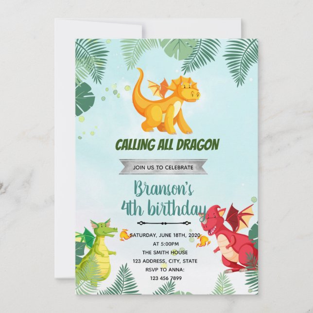 Invitation thème anniversaire dragon et chevalier (Devant)