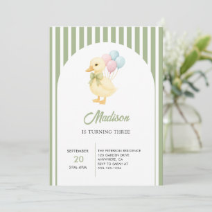 Invitation Thème Anniversaire Enfant Canard Mignon Rayures Pr