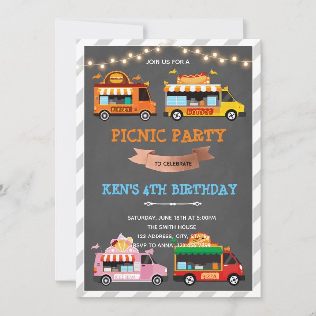 Invitation thème anniversaire foodtrucks (Devant)