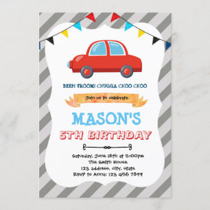 Invitation thème anniversaire petite voiture rouge