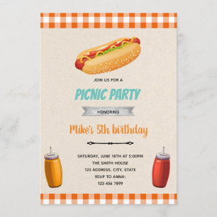 Invitation thème anniversaire pique-nique hotdog