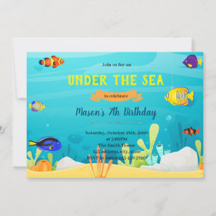 Invitation thème anniversaire poisson arc-en-ciel