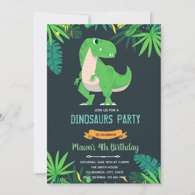 Invitation thème anniversaire T rex (Devant)