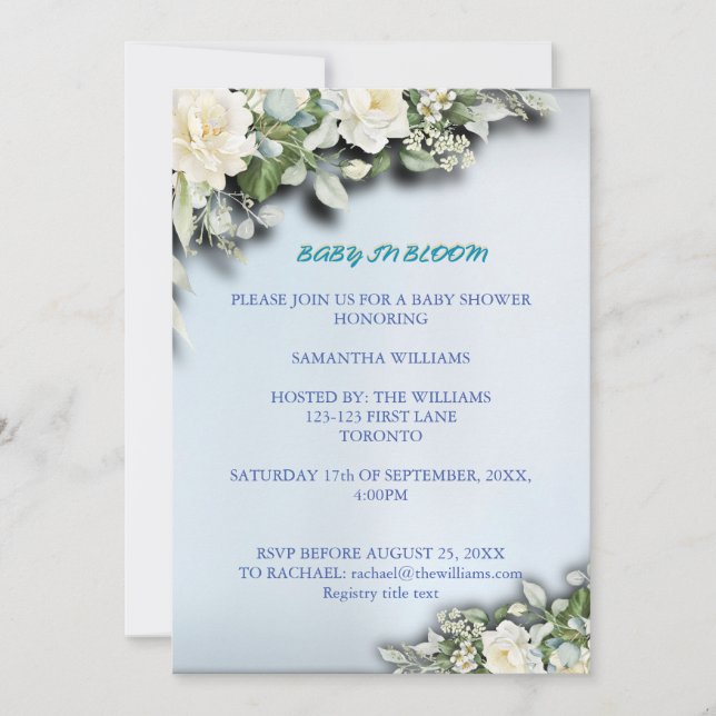 Invitation Thème aquarelle bleu floral (Devant)