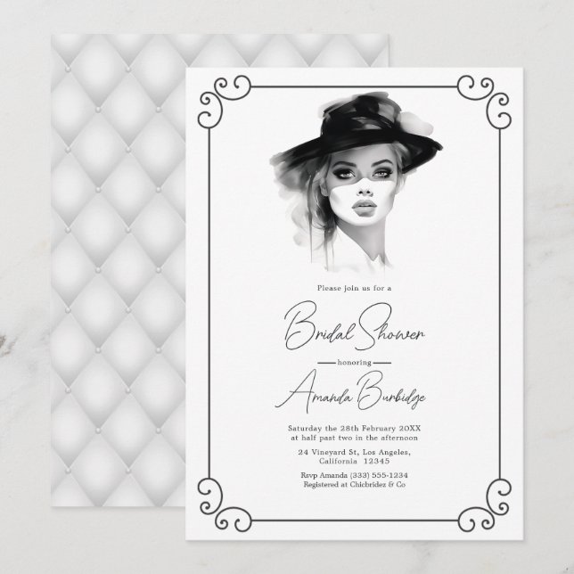 Invitation Thème Argent Ancien : Réception de Mariage en Noir (Devant / Derrière)