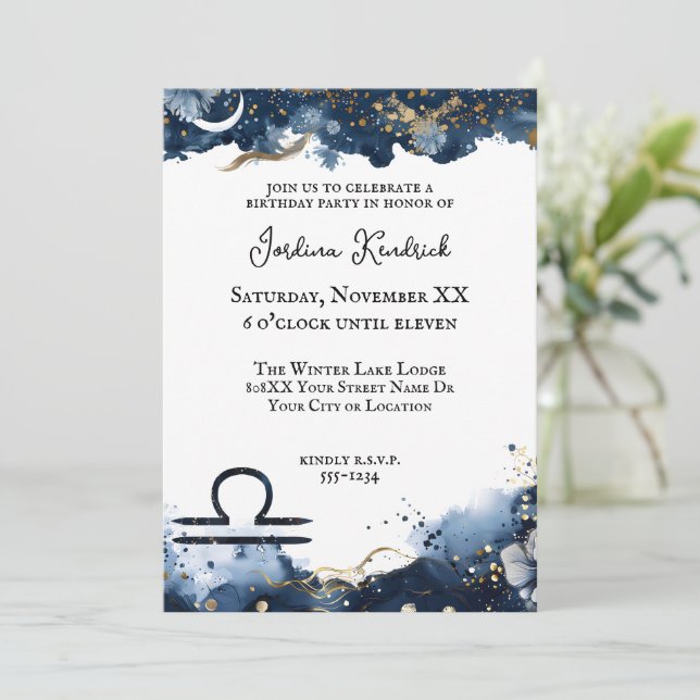 Invitation Thème Astral Horoscope Balance Fête d'anniversaire (Debout devant)