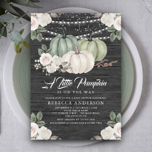 Invitation Thème Baby Shower Bois Automnal Fleurs Citrouille
