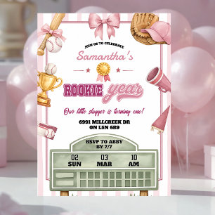 Invitation Thème Baseball Rose Violet Année de Recrue Anniver