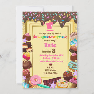 Invitation Thème bonbon, chocolat, nourriture, beignets, arc-