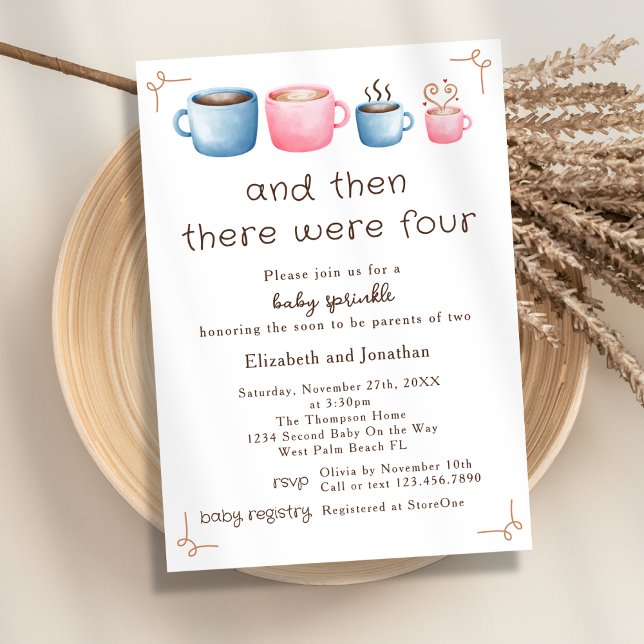 Invitation Thème café aquarelle Cute Baby Sprinkle 2ème bébé (Créateur téléchargé)