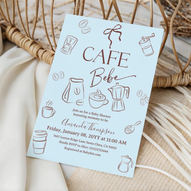 Invitation Thème Café Bleu Bow Cafe Bebe Garçon Baby Shower (Créateur téléchargé)