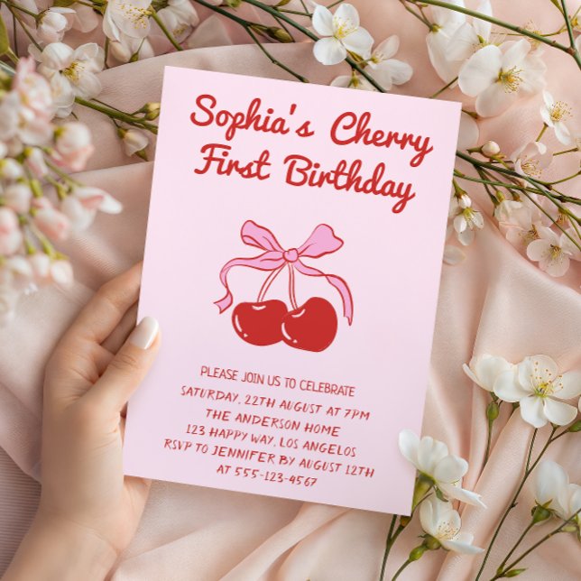Invitation Thème Cerise Douce pour une fête de 1er anniversai (Créateur téléchargé)