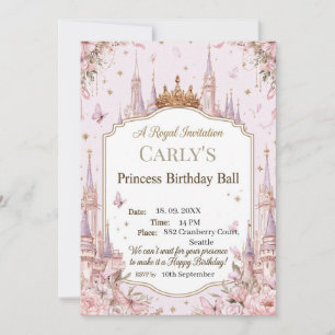 Invitation Thème Château de Princesse Bal d'Anniversaire Roya