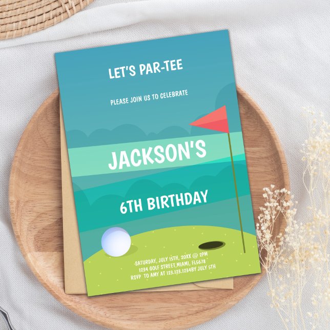 Invitation Thème classique Tee verte pour enfants ou adultes (Golf Birthday Party Invitations)