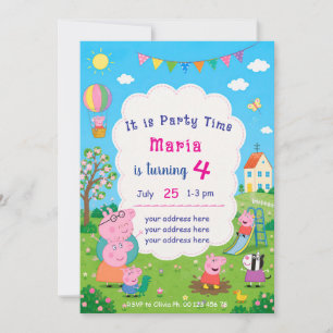 Invitation thème cochons de dessin animé. Fête d'e