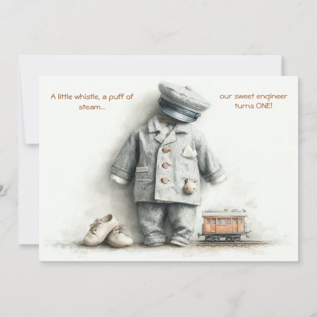 Invitation Thème conducteur de train pour le 1er anniversaire (Devant)