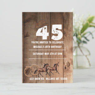 Invitation Thème cow-boy bois rustique marron 45 ans 