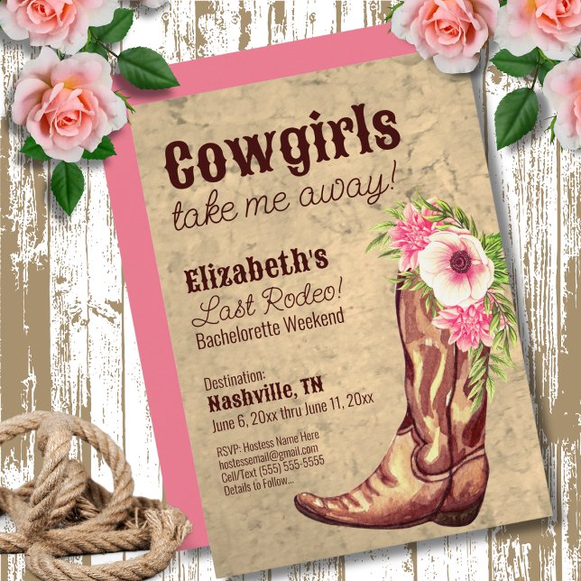 Invitation Thème cow-girl rose rustique pour enterrement de v (Créateur téléchargé)