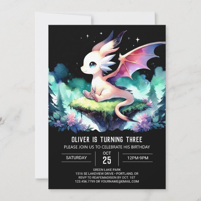 Invitation Thème Cute Dragon Anniversaire (Devant)