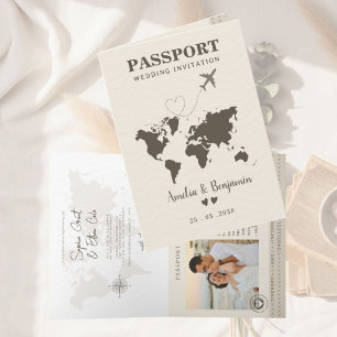 Invitation Thème d'amour de voyage  Passeport Mariage de dest