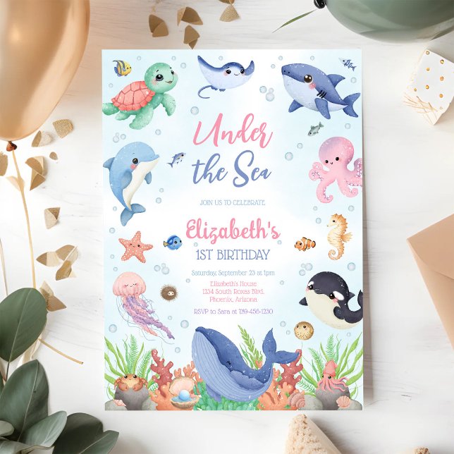 Invitation Thème d'animaux de l'océan Anniversaire sous la me (Créateur téléchargé)