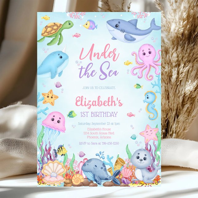 Invitation Thème d'animaux de l'océan sous la mer pour annive (Créateur téléchargé)