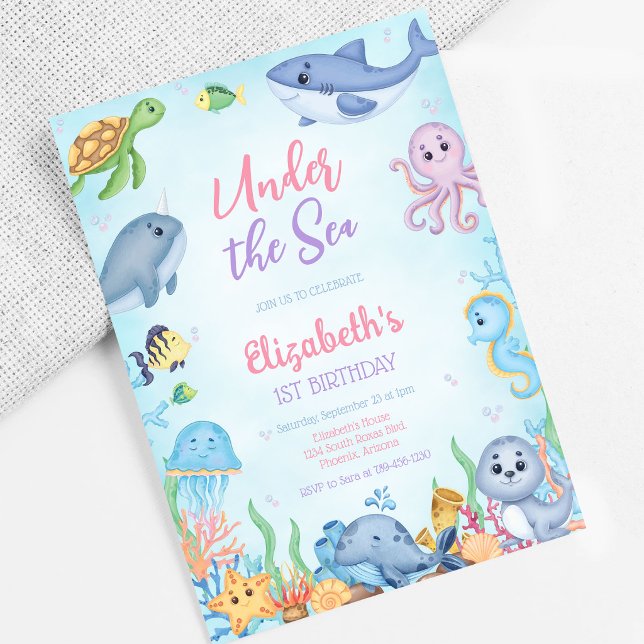 Invitation Thème d'animaux de l'océan sous la mer pour annive (Créateur téléchargé)