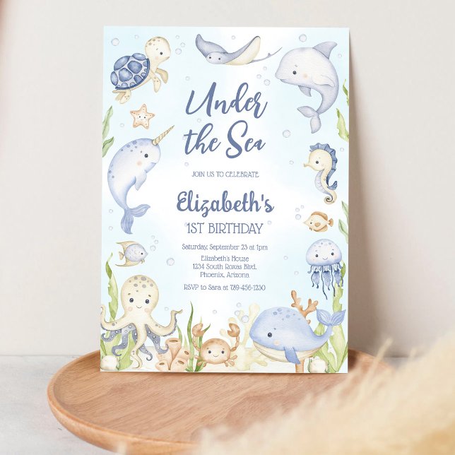 Invitation Thème d'animaux de l'océan sous la mer pour annive (Créateur téléchargé)