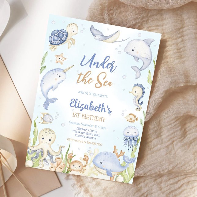 Invitation Thème d'animaux de l'océan sous la mer pour annive (Créateur téléchargé)