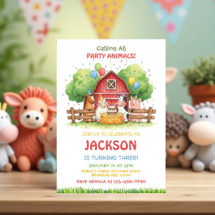 Invitation Thème d'anniversaire Animaux de la Ferme - Fête de