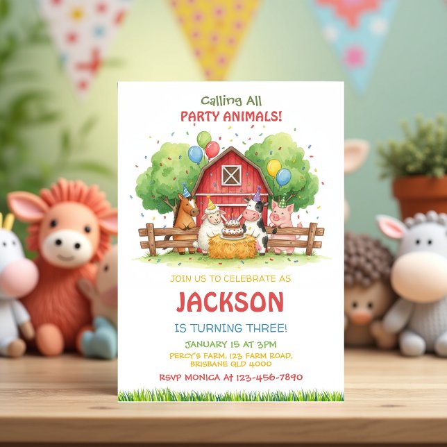 Invitation Thème d'anniversaire Animaux de la Ferme - Fête de (Farm Animal Birthday Invitation – Barnyard Party Invite for Kids, Farm Theme Birthday)