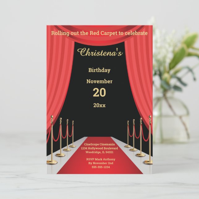 Invitation Thème d'anniversaire Cinéma Tapis Rouge (Debout devant)