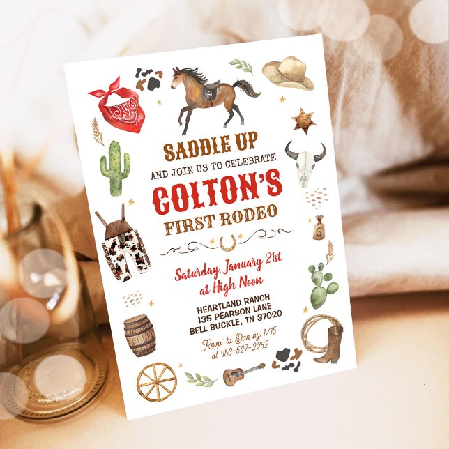Invitation Thème d'anniversaire Cowboy 1er Rodéo Rouge Far We (Créateur téléchargé)