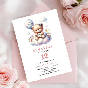 Invitation Thème d'anniversaire de fille avec ballon en forme