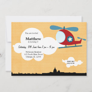 Invitation Thème d'anniversaire de l'hélicoptère (Orange)