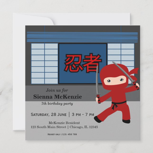 Invitation Thème d'anniversaire de Little ninja (Devant)