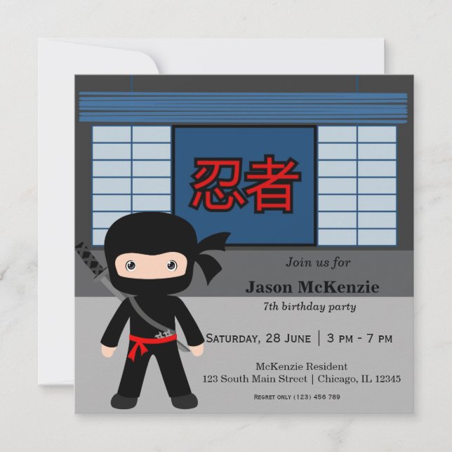 Invitation Thème d'anniversaire de Little ninja (Devant)