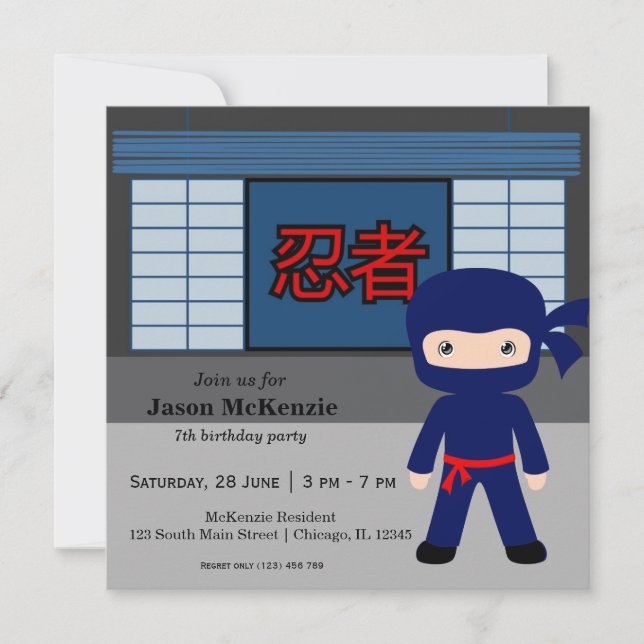 Invitation Thème d'anniversaire de Little ninja (Devant)