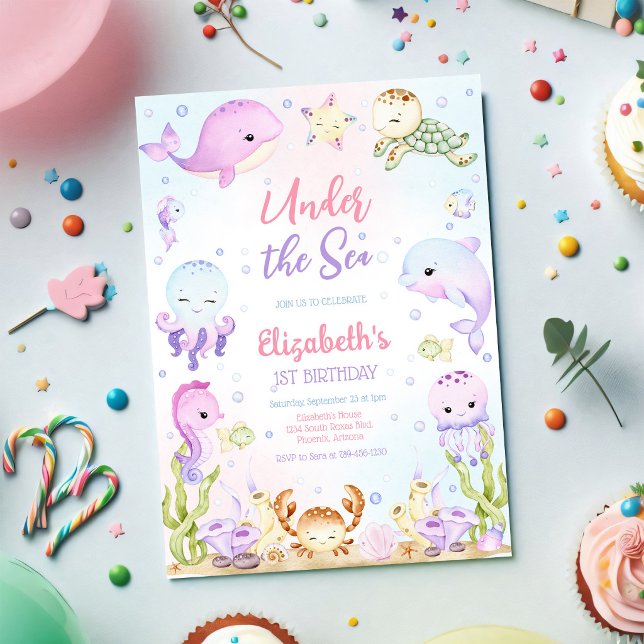 Invitation Thème d'anniversaire des animaux de l'océan sous l (Créateur téléchargé)