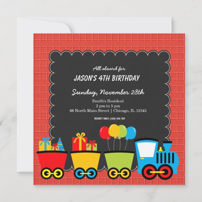 Invitation Thème d'anniversaire des trains (Devant)
