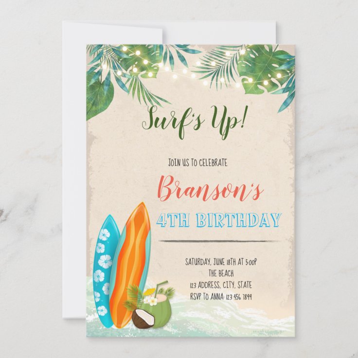 Invitation Theme D Anniversaire Du Surf Garcon Luau Zazzle Fr