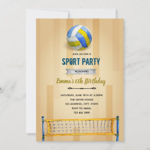 Invitation Thème d'anniversaire fête de volley-ball
