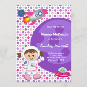 Invitation Thème d'anniversaire fille astronaute