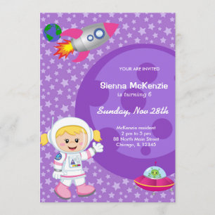Invitation Thème d'anniversaire fille astronaute