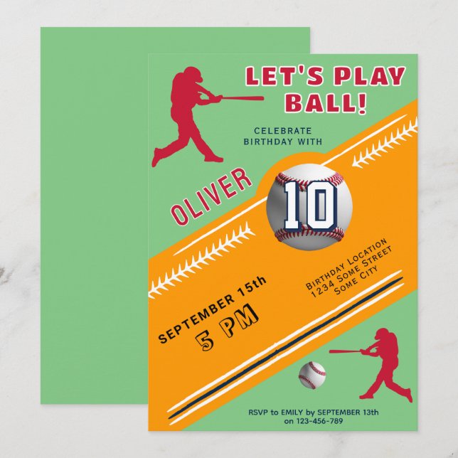 Invitation Thème d'anniversaire Joueur de Baseball de Basebal (Devant / Derrière)