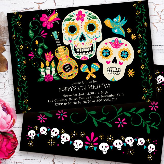 Invitation Thème d'anniversaire Jour des Morts (Day of the Dead Birthday Invitation from my Dia de los Muertos collection
)