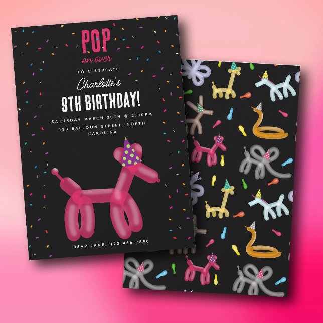 Invitation Thème d'anniversaire pour enfants avec chien en ba (Balloon Animals Dog Kids Birthday Party Theme Invitation)
