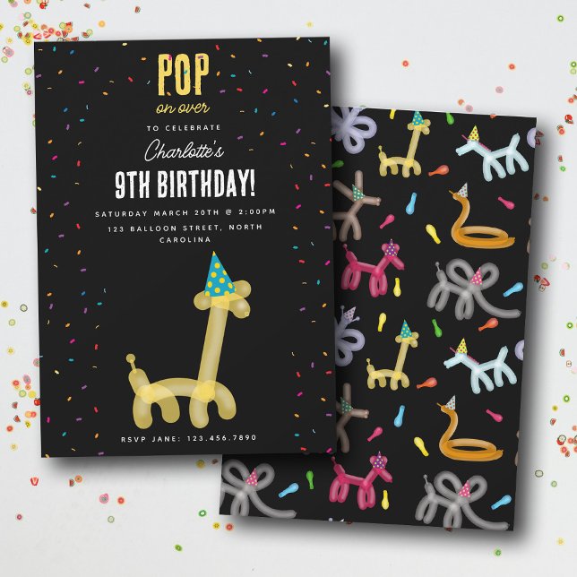 Invitation Thème d'anniversaire pour enfants Girafe Animaux e (Balloon Animals Giraffe Kids Birthday Party Theme Invitation)